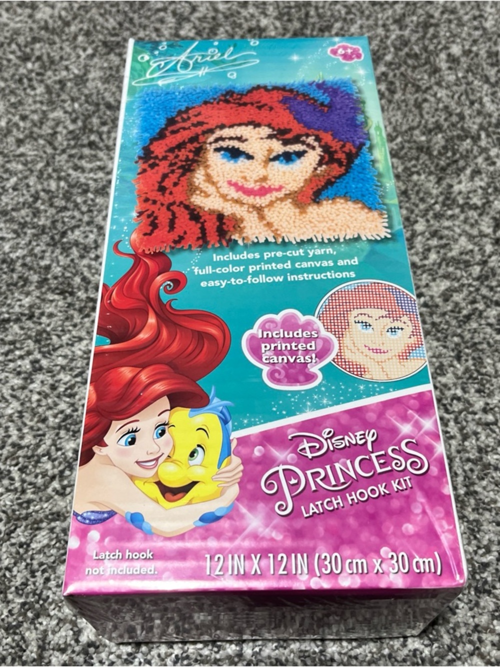 Disney Princess Ariel Latch Hook Kit with Yarn Canvas Instructions Gift NEW
